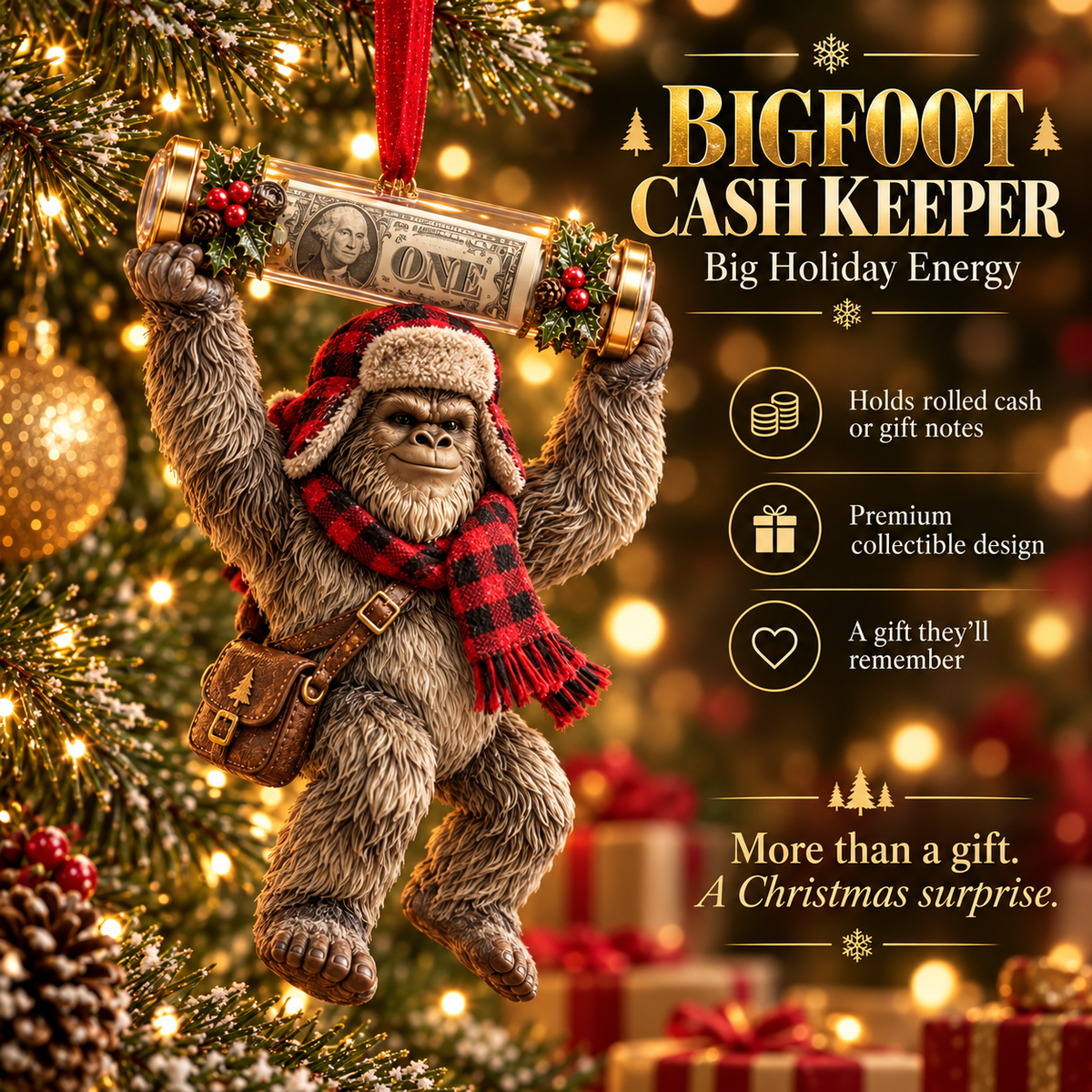 🎄👣 Bigfoot Cash Keeper™ – 15 Funny Christmas Cash Holder Ornaments 💵🎁