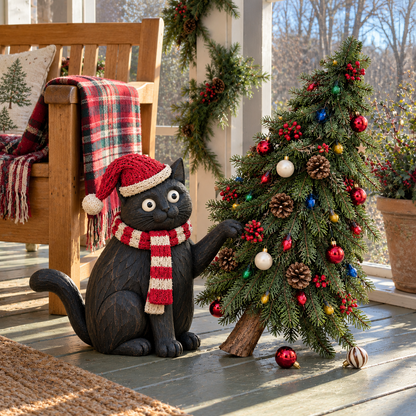 🎄🐈‍⬛ Dear Santa, It Wasn’t Me! – Mischievous Black Cat with Lighted Christmas Tree 🎅✨