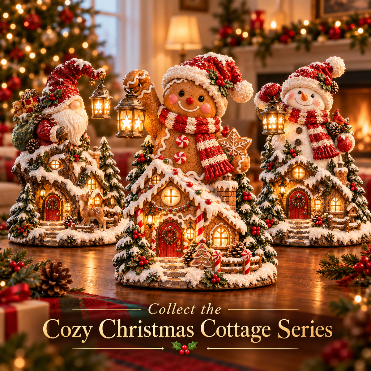 🎄✨ Cozy Christmas Cottage™ – Lighted Holiday Figurine Collection