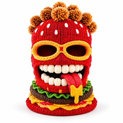 🍔🏂 3D Burger Monster Knit Ski Mask | Warm Full-Face Cover for Ski Trips, Parties & Winter Adventures ❄️