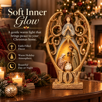 Angel of Joy Lighted Nativity Christmas Decor – Holy Family Tabletop Figurine with Warm Inner Glow