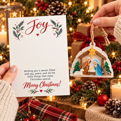 🎄✨ Christmas Joy™ – Sea Glass Nativity Ornament with Keepsake Greeting Card 💝