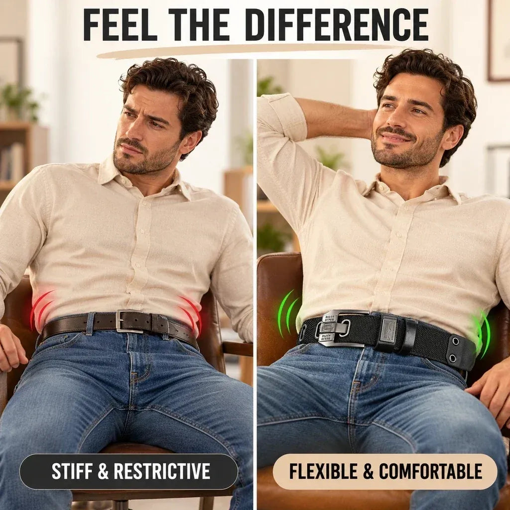 100% Handmade in USA-🔥 No-Hole Adjustable Stretch Work Belt with Square Metal Buckle