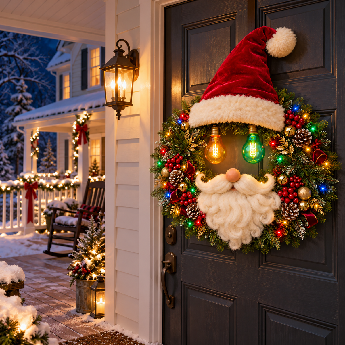 Jolly Glow™ Lighted Santa Christmas Wreath