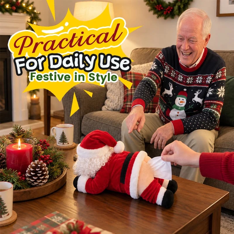 Santa tissue holder in everyday use during a Christmas visit