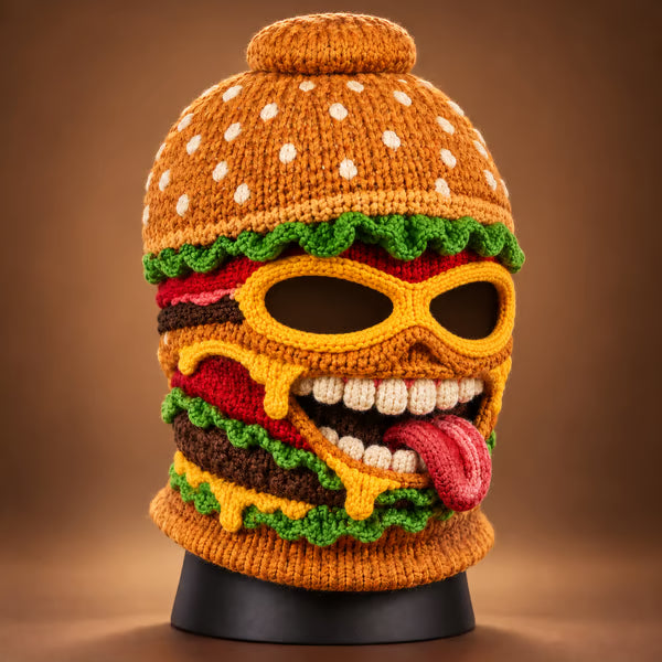 🍔🏂 3D Burger Monster Knit Ski Mask-🎁The Perfect Gift for Ski Lovers ❄️