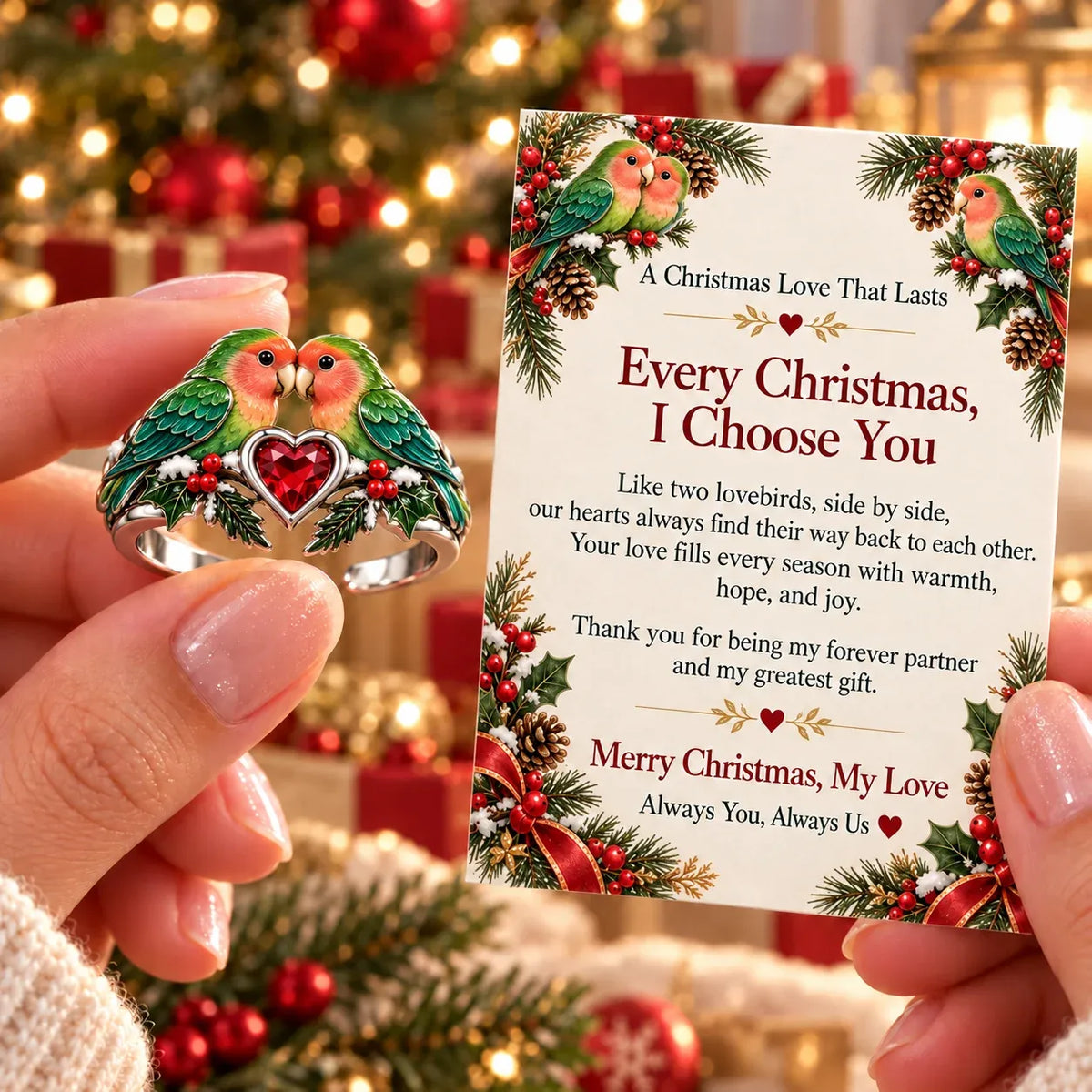 🎄Two Cardinal Heart Christmas Ring | “Every Christmas, I Choose You” ❤️