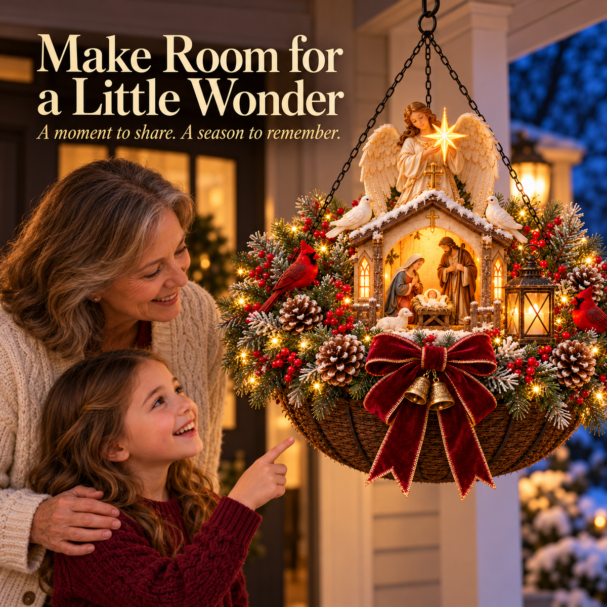 ✨ Holy Night Glow™ 🎄 Pre-Lit Nativity Christmas Hanging Basket | Pre-lit, weather-resistant, and zero maintenance ✝️