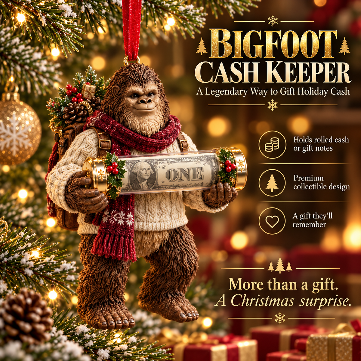 🎄👣 Bigfoot Cash Keeper™ – 15 Funny Christmas Cash Holder Ornaments 💵🎁