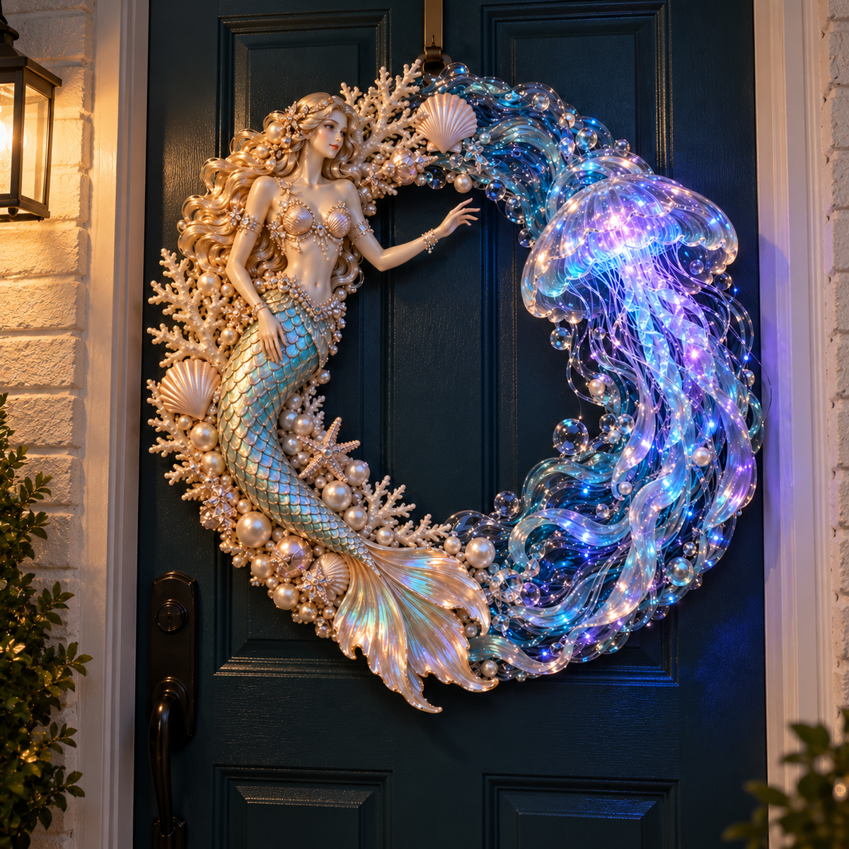 🌊 Ocean Enchantment – Lighted Mermaid & Jellyfish Wreath