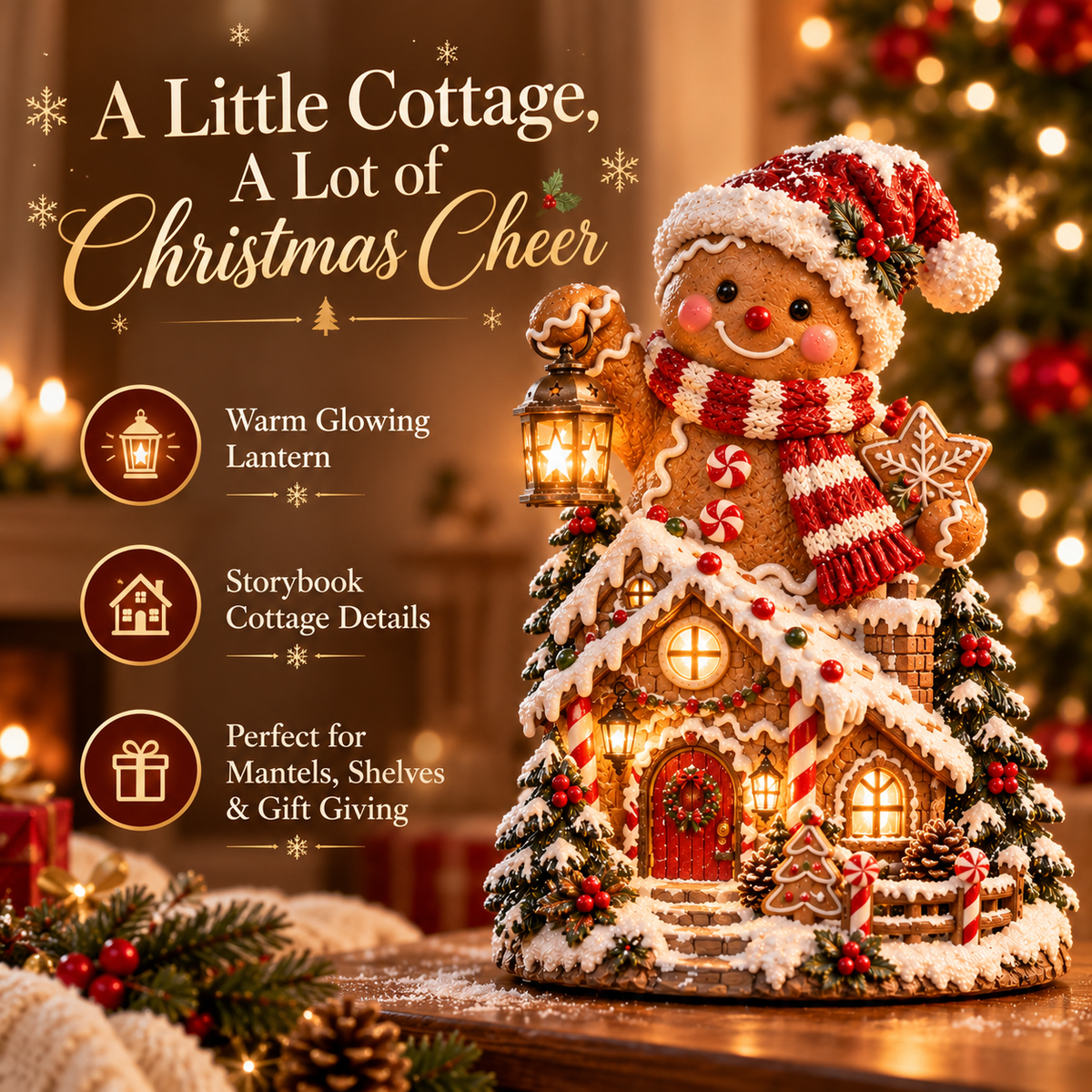 🎄✨ Cozy Christmas Cottage™ – Lighted Holiday Figurine Collection
