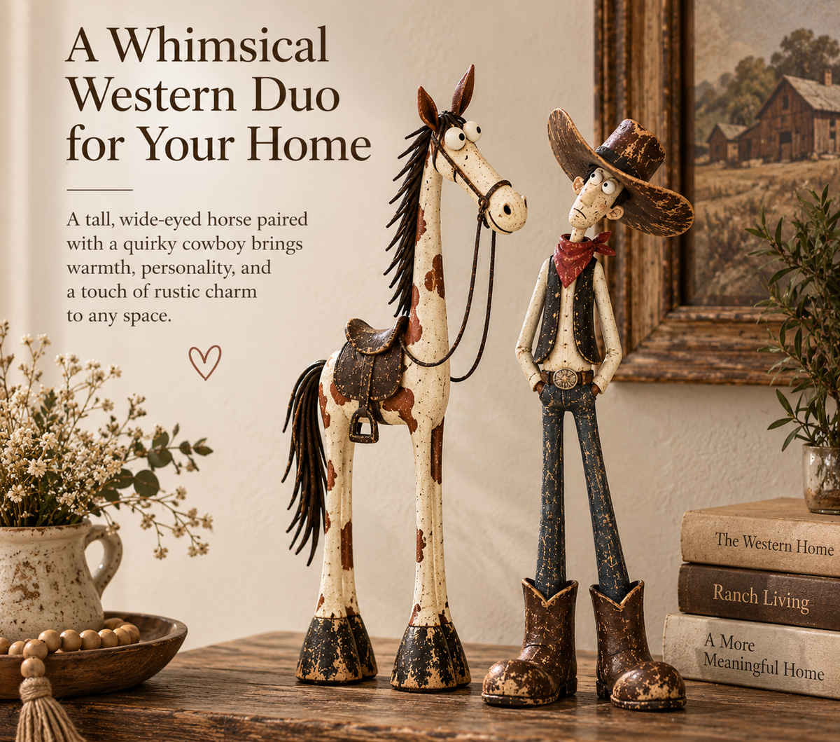 🔥LAST DAY 49% OFF | Nestmiro®🤠🐴 Whimsical Western Cowboy & Horse Figurine Duo