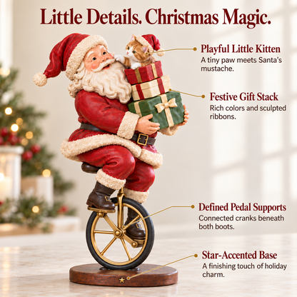 🎅 Santa’s Merry Ride – Vintage Santa & Kitten Christmas Figurine