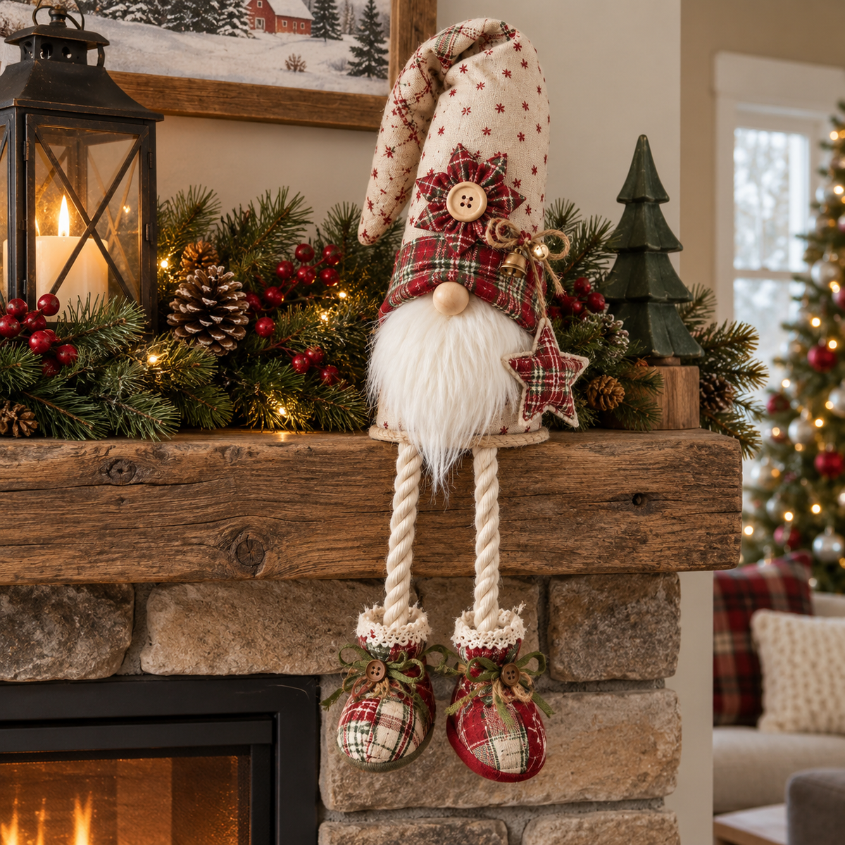 Plaid Christmas Gnome Shelf Sitter