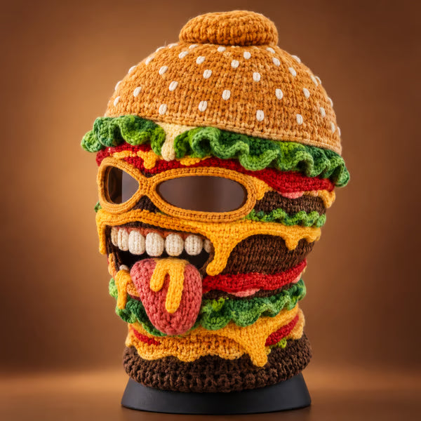 🍔🏂 3D Burger Monster Knit Ski Mask-🎁The Perfect Gift for Ski Lovers ❄️