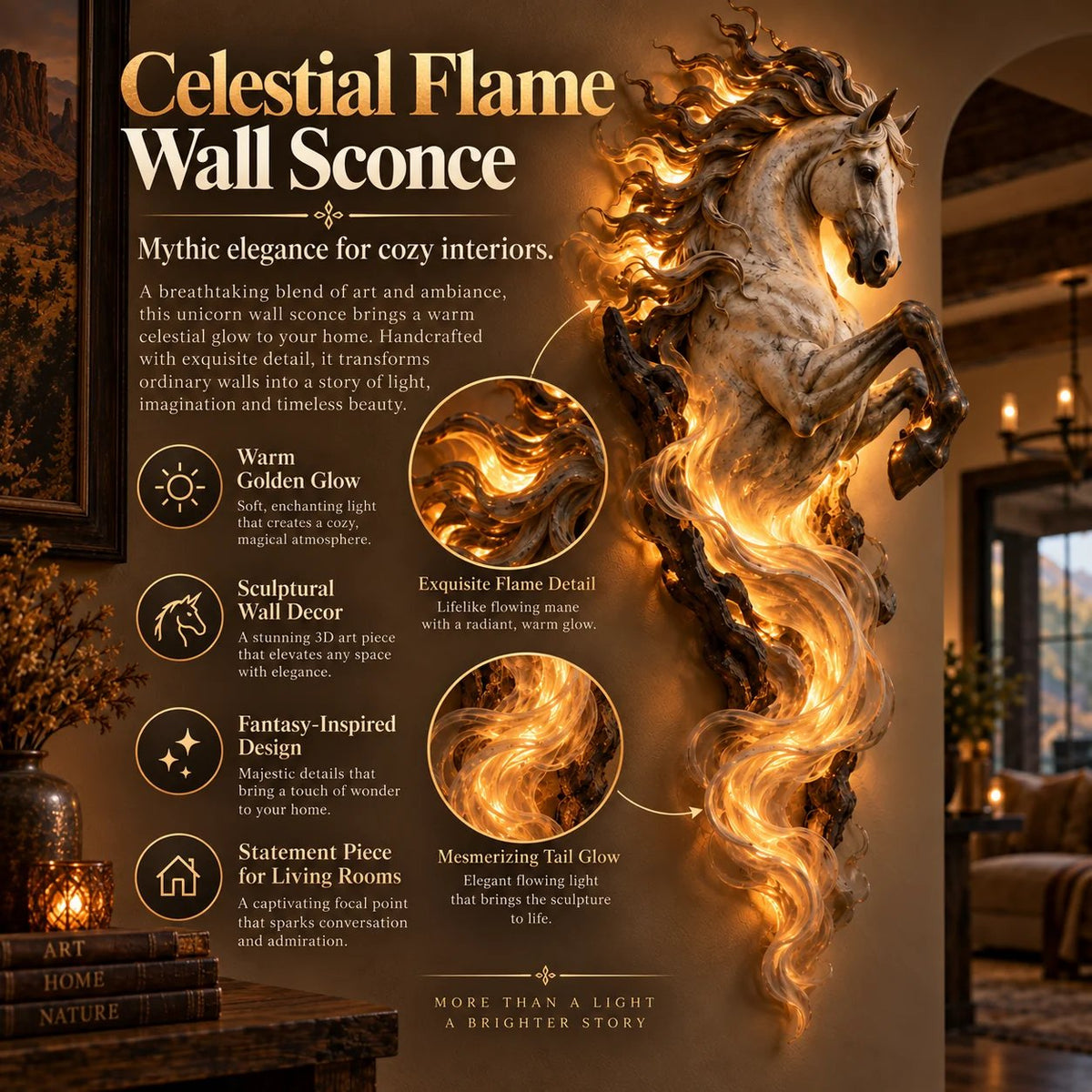 🦄 Celestial Flame Unicorn Wall Sconce – A Magical Guardian Awakens on Your Wall