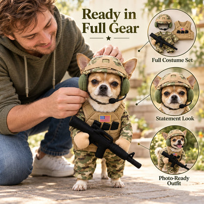 Military Camo Soldier Dog Costume – Complete 5-Piece Tactical Set