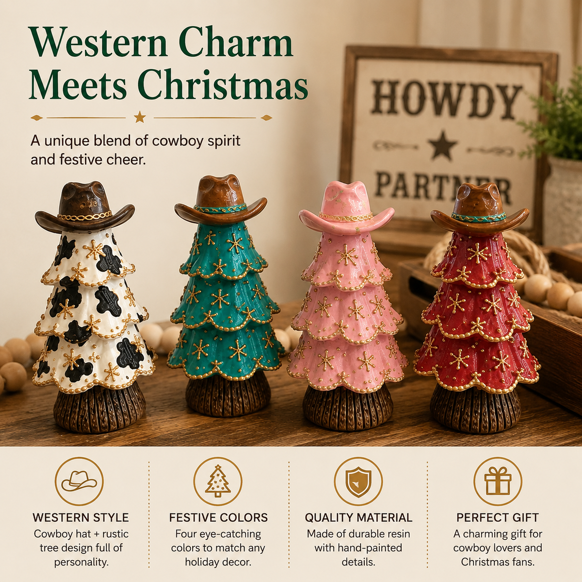 Figuritas de vaqueros de estilo navideño para el árbol