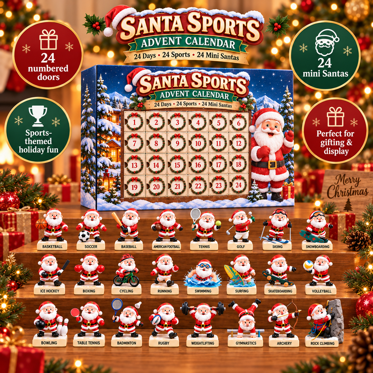 🎅🚴Santa Sports Advent Calendar – 24 Days of Mini Sports Santas⛹️🏌️