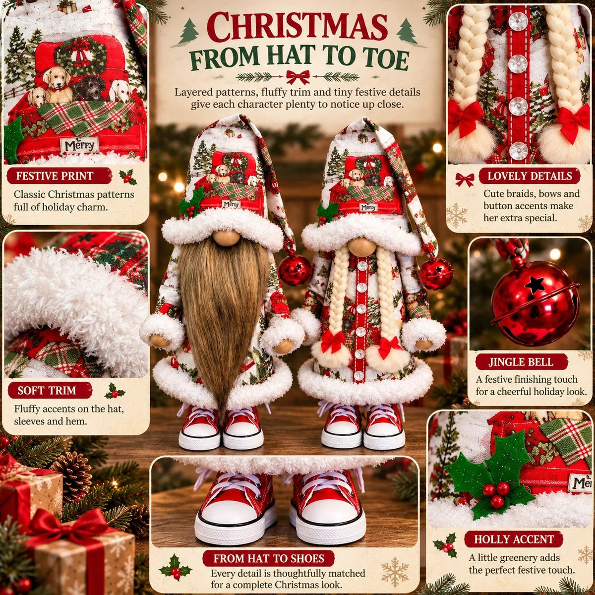 😍Festive Gnome Couple Figurines – Bearded & Braided Hair🎄