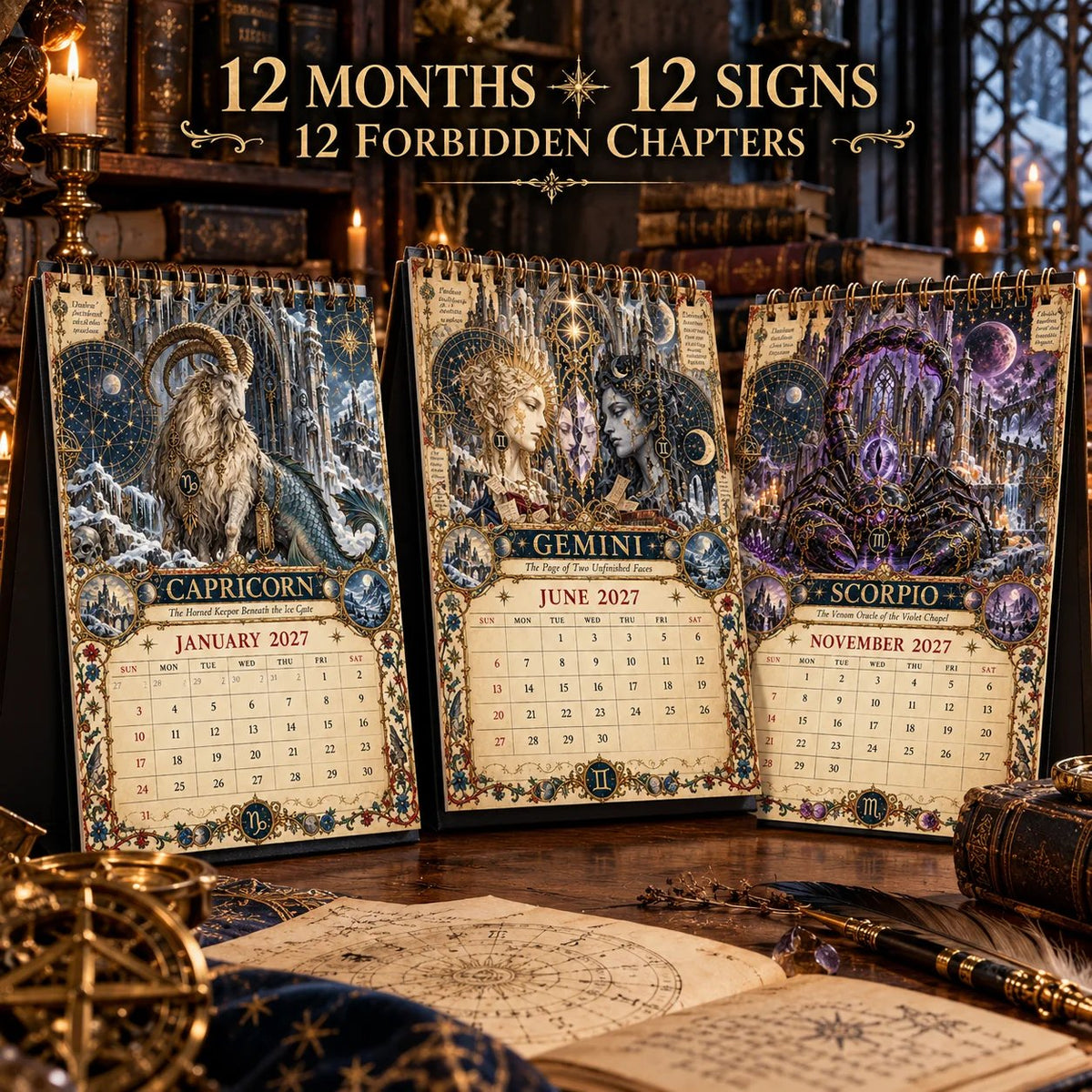 📅Hardcover-Spiral 2027 Zodiac Grimoire Calendar™ -✨12 Signs, 12 Forbidden Chapters