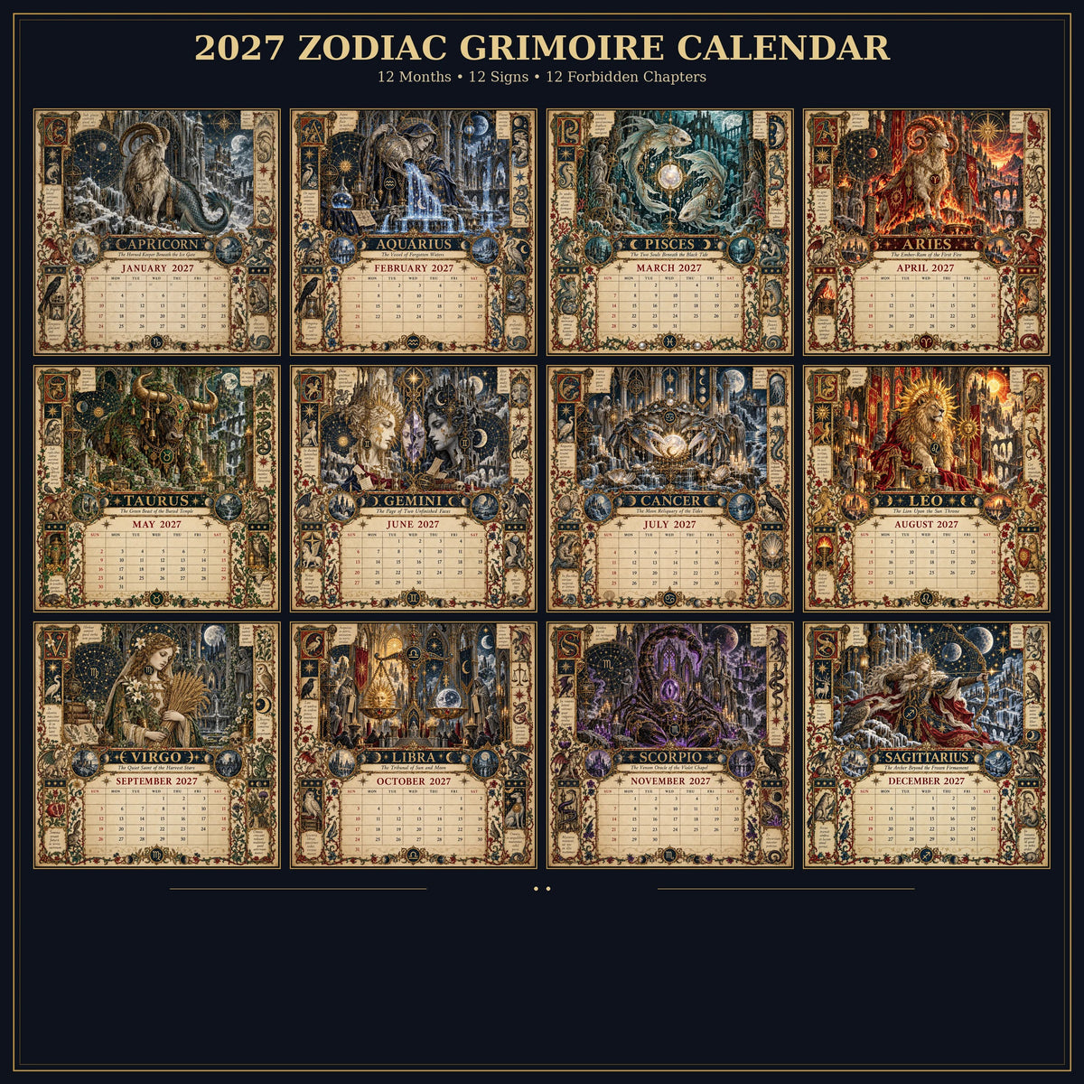 📅Hardcover-Spiral 2027 Zodiac Grimoire Calendar™ -✨12 Signs, 12 Forbidden Chapters