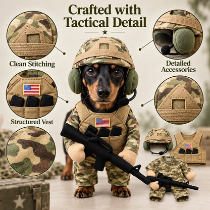 Military Camo Soldier Dog Costume – Complete 5-Piece Tactical Set