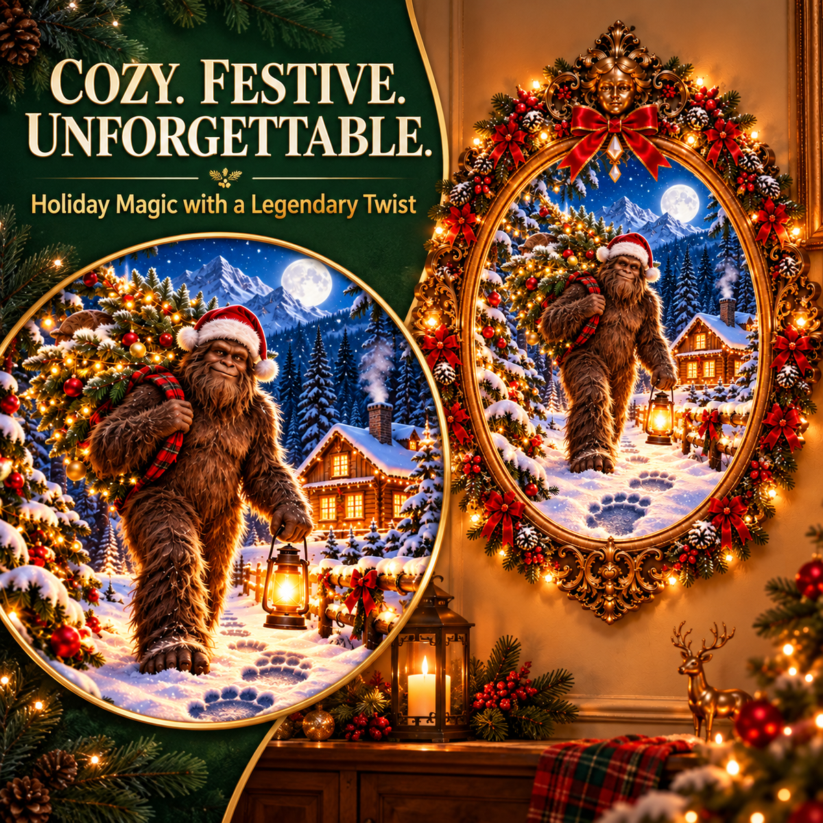 👣Bigfoot’s Christmas Crossing  – Legendary Illuminated Holiday Art