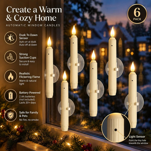 🕯️✨ CozyGlow™ Automatic Window Candles – Dusk to Dawn LED Candles (6-Pack)