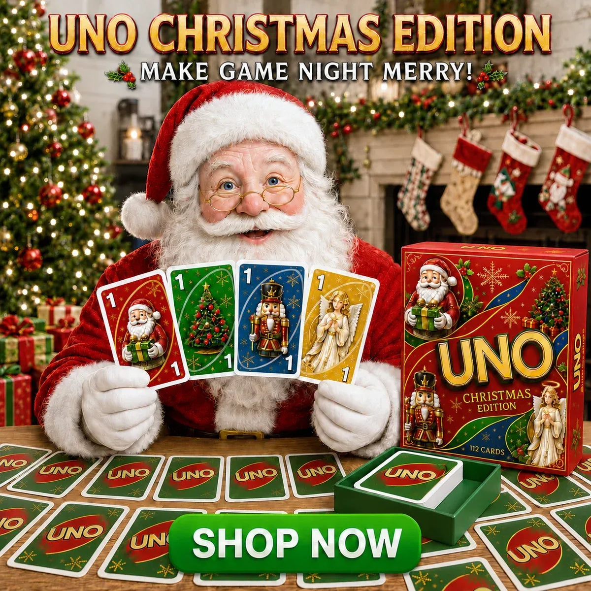 -🃏UNO Christmas Edition🎄 Holiday Family Card Game with 112 Festive Cards