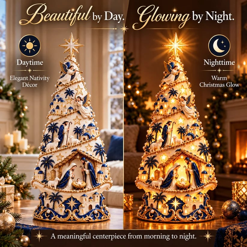Bethlehem Nativity Light-Up Christmas Tree – Jesus Shadow Projection Holiday Decor