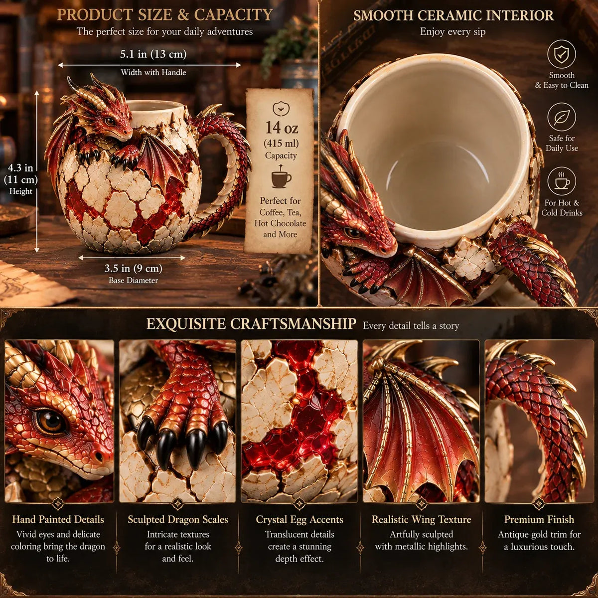 🔥😍Fantasy Dragon Mug Collection | 6 Designs with Sculpted Dragon Details☕🐉