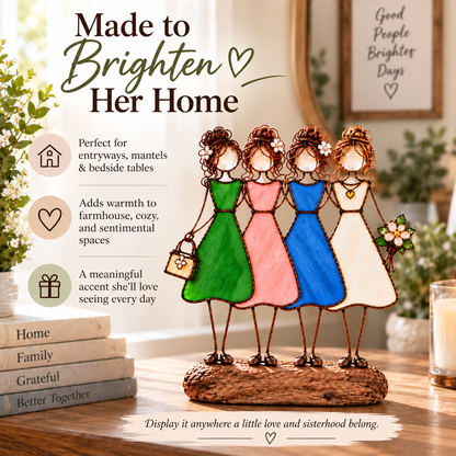 Side by Side Sisters Stained Glass-Inspired Friendship Figurine