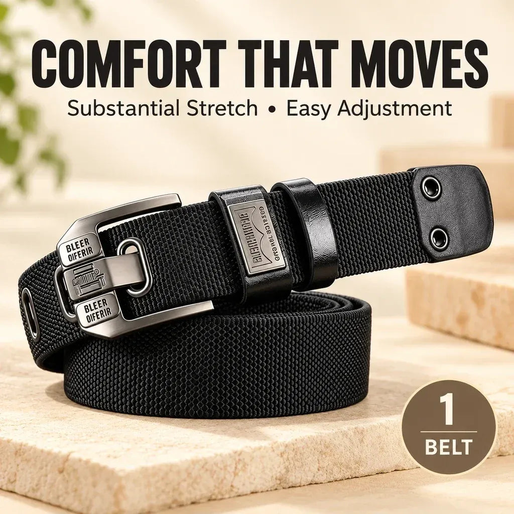 100% Handmade in USA-🔥 No-Hole Adjustable Stretch Work Belt with Square Metal Buckle