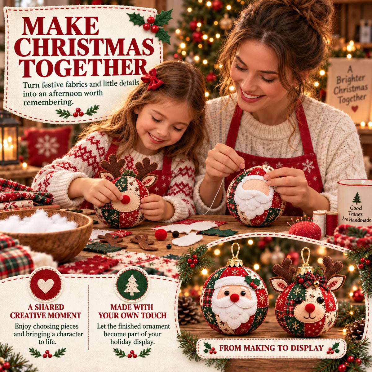 🧘Relaxing & Beginner-Friendly- 🎄Cozy Patchwork Christmas Ornament Collection✨Relaxing DIY Craft to Create Stunning Christmas Artwork
