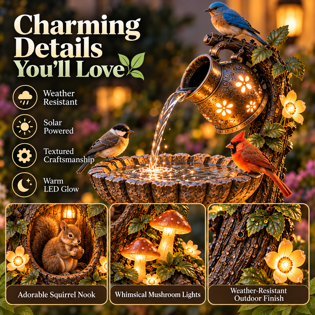 ⏰Limited Stock 49% OFF -🐿️ Solar Birdbath Fountain Garden Deco(❤Same as the video)r