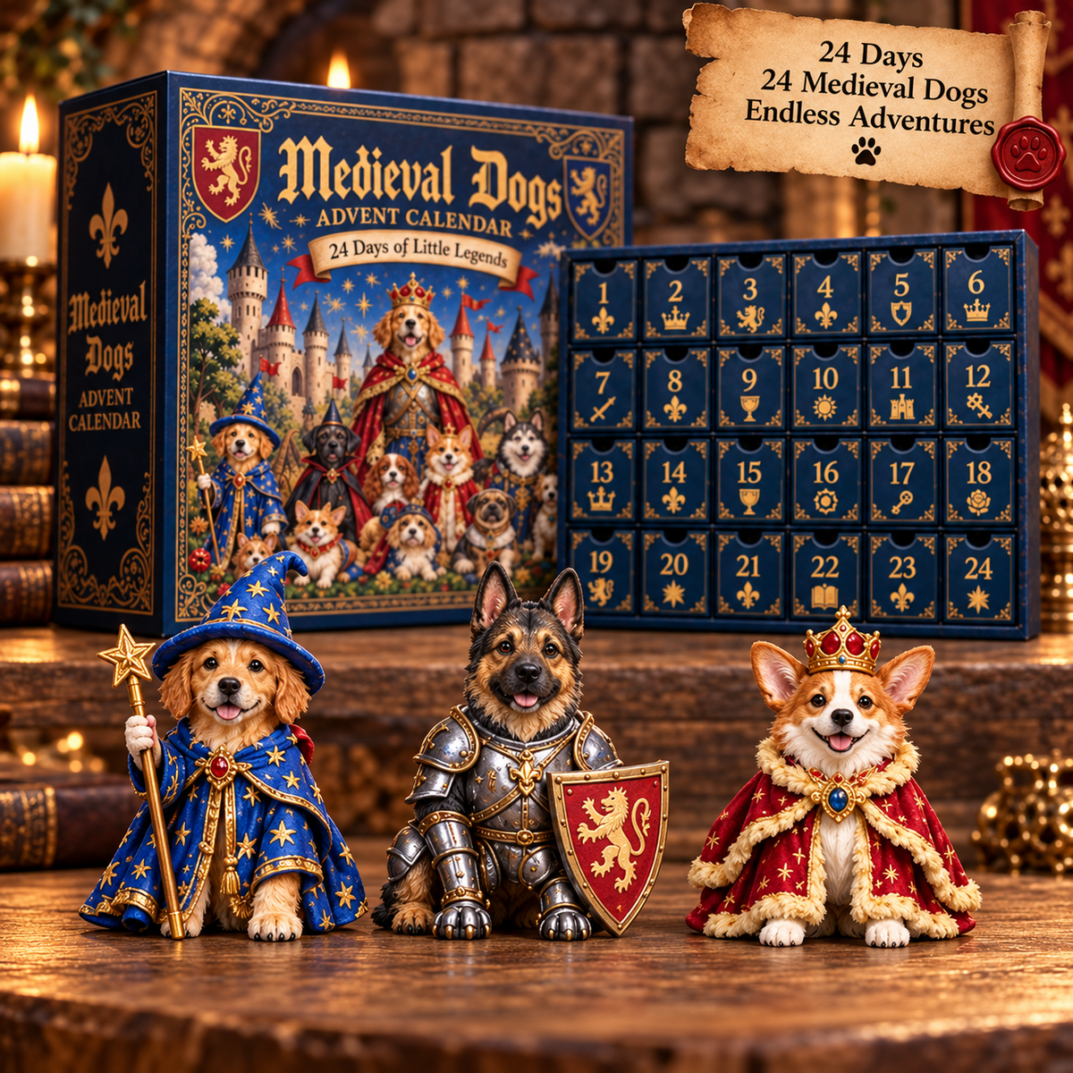 A display of the medieval dog figurine collection