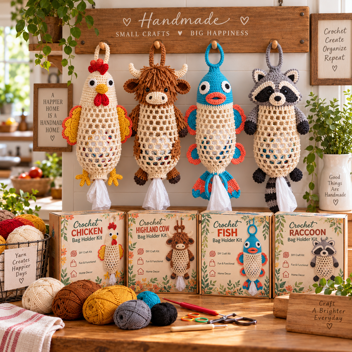 🧶Crochet Animal Bag Holder Kit – Cute & Functional DIY Home Storage