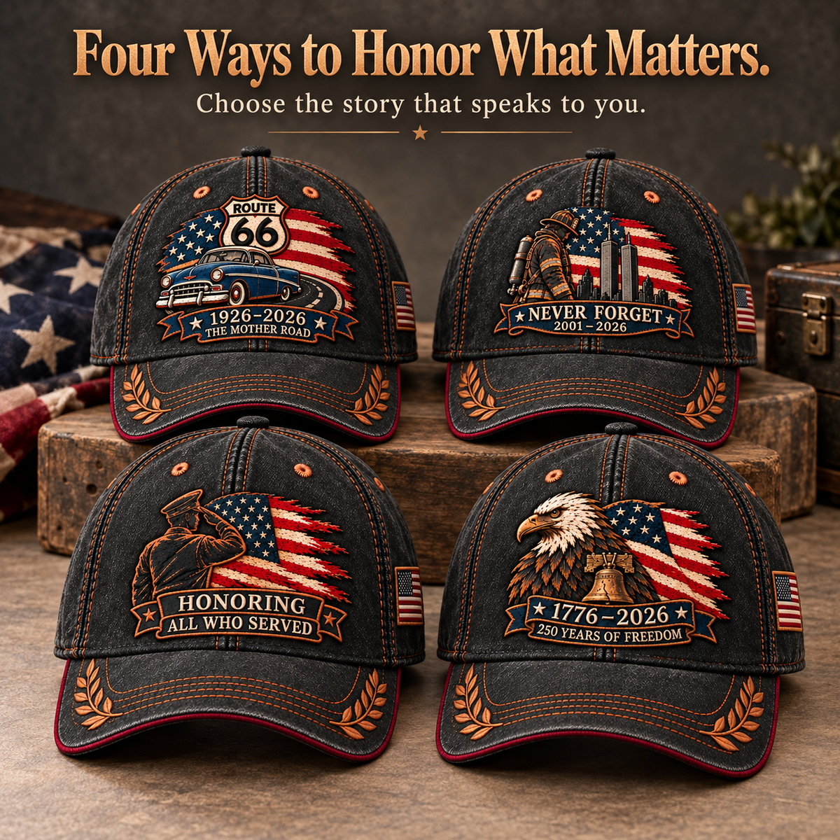 🇺🇸 Honor & Heritage — Patriotic Commemorative Cap Collection