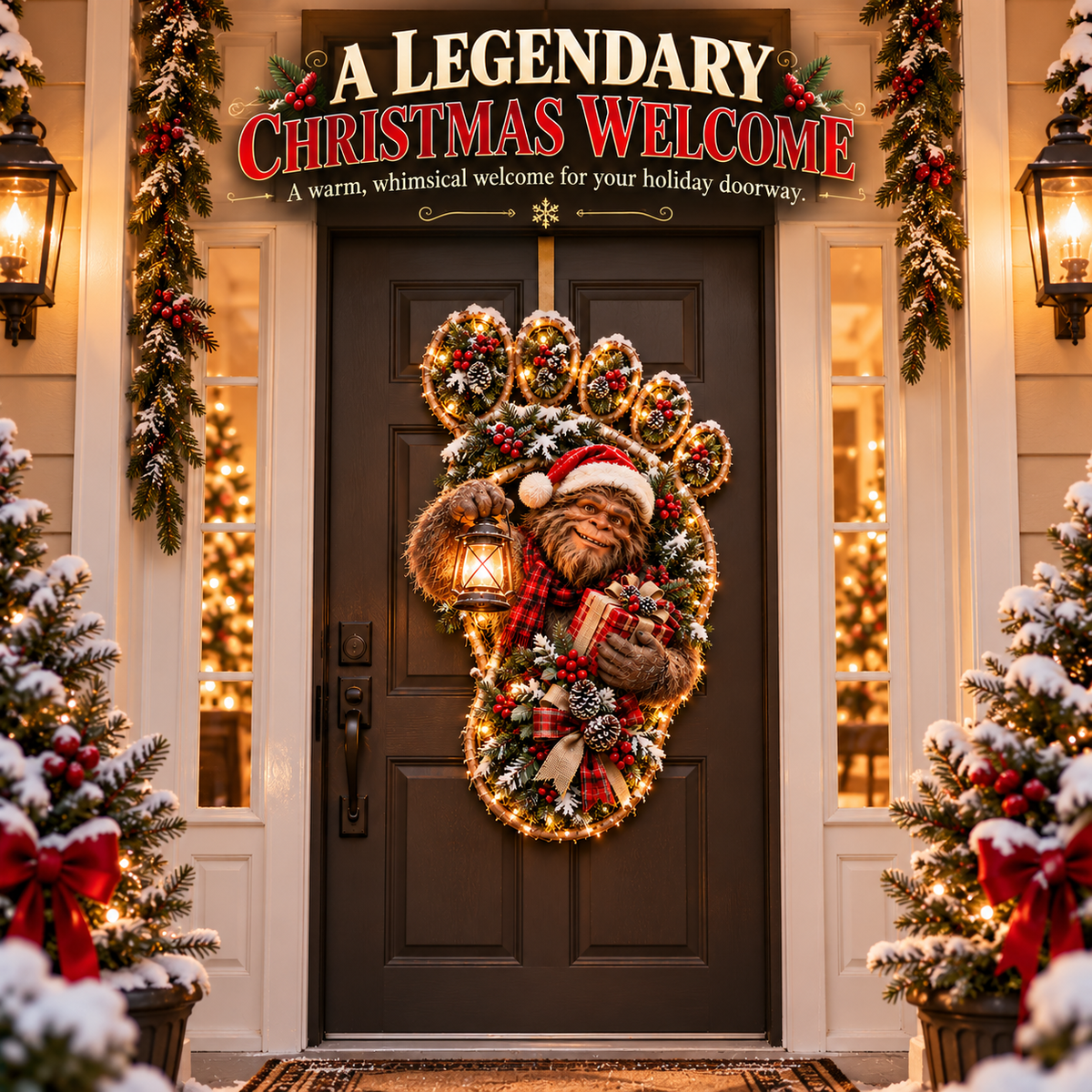 ⏰Limited Stock 50% OFF - 🎄 Christmas Footprint Door Hanger | Lighted Woodland Holiday Decor
