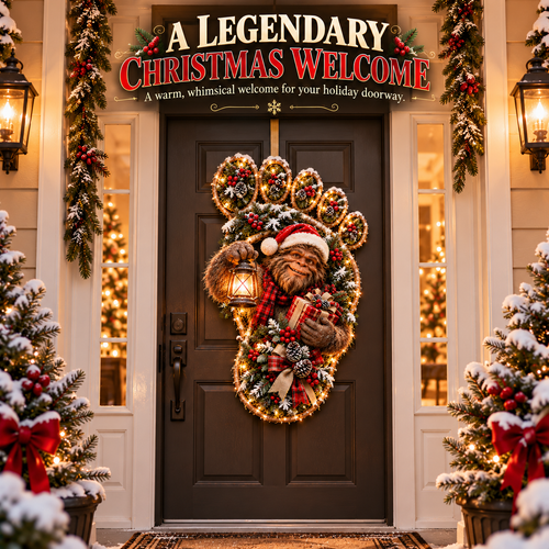⏰Limited Stock 50% OFF - 🎄 Christmas Footprint Door Hanger | Lighted Woodland Holiday Decor