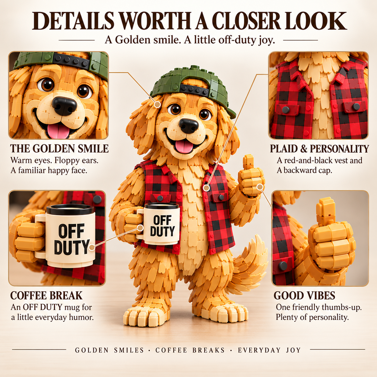 🔥OFF DUTY Golden Retriever™ – Buildable Dog Lover’s Desk Companion-💕Step-by-Step Guide Included
