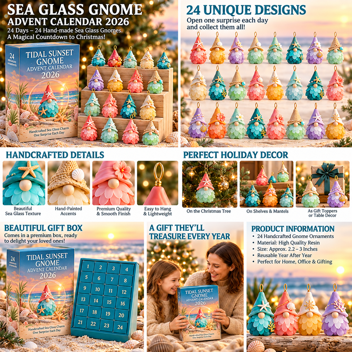💙Sea Glass Gnome Advent Calendar 2026-🌊Shaped by Sea Nature & Crafted by Hand