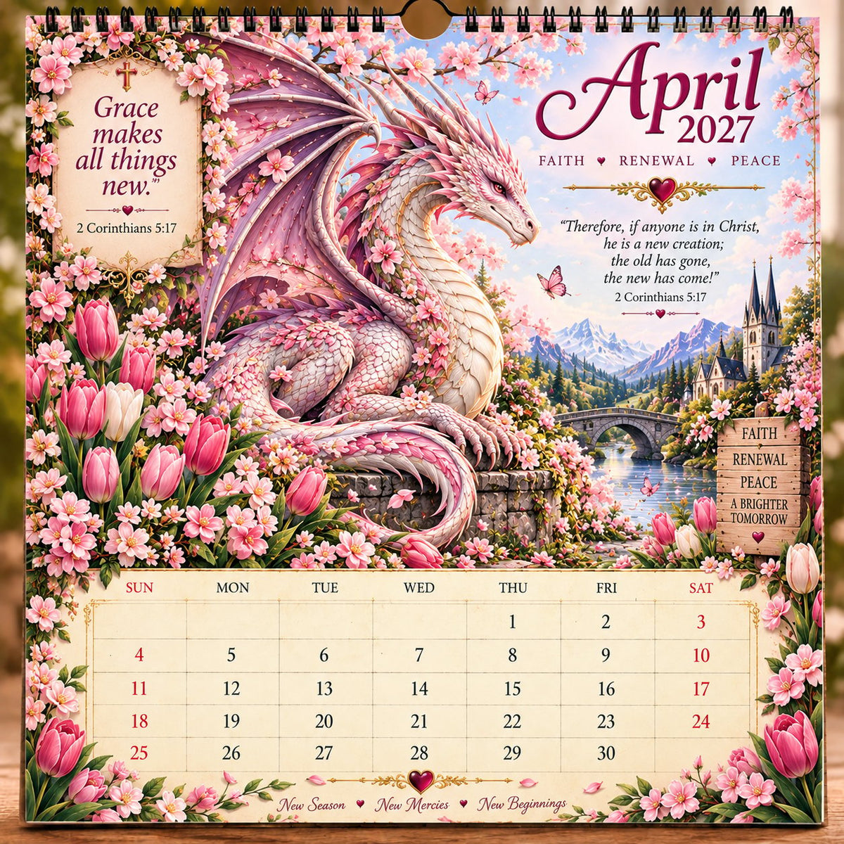 🔥LAST DAY 50% OFF - 🐉📖2027 Dragon Seasons of Faith Calendar – 12 Fantasy Dragons, Scripture & Seasonal Christian Art