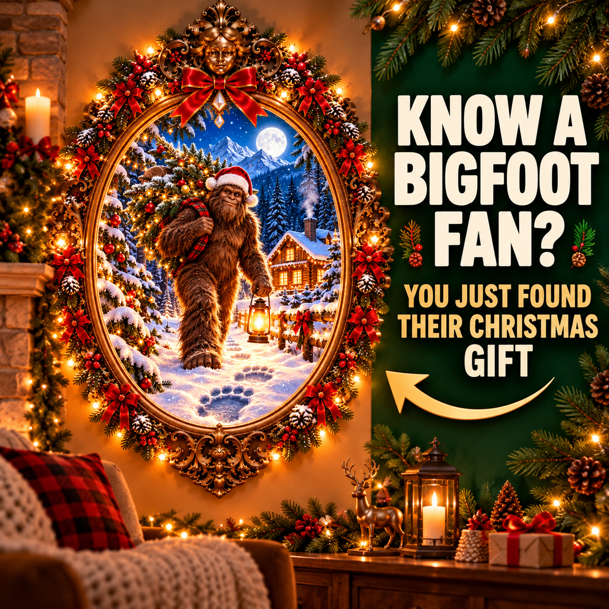 👣Bigfoot’s Christmas Crossing  – Legendary Illuminated Holiday Art
