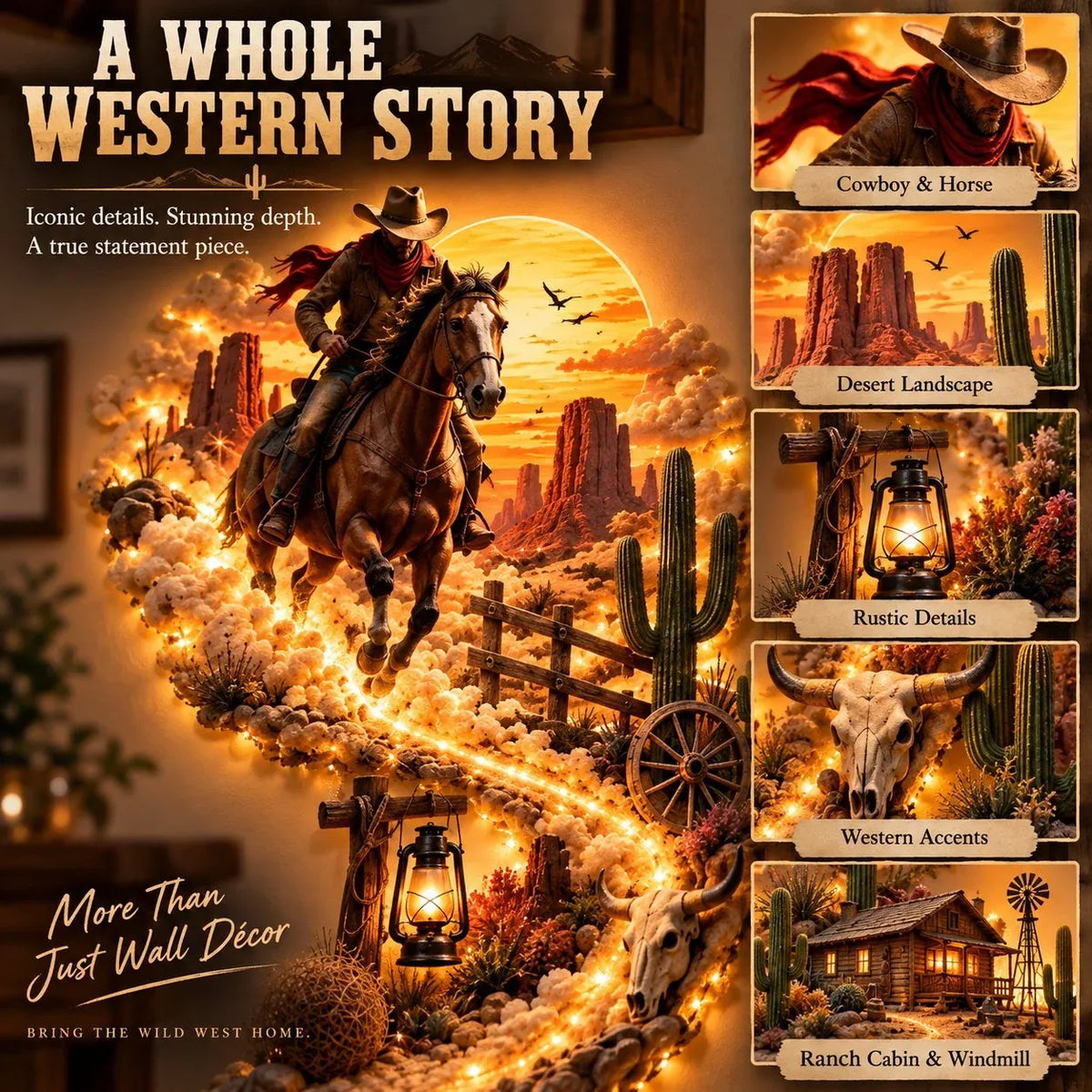 🔥Western Cowboy LED Wall Decor -✅Easy to assemble ✅Sturdiness