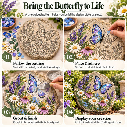 🧘Relaxing & Beginner-Friendly-🦋Butterfly Wildflower Mosaic DIY Kit(✨Complete Guided Craft Set)