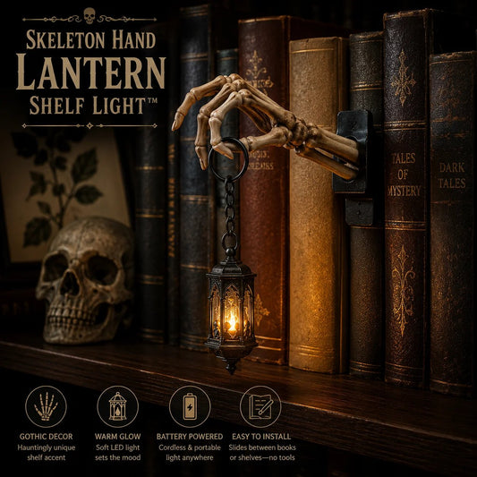 ⏳ Last Day 49% OFF – 💀Skeleton Hand Lantern – Gothic Warm Glow Bookshelf Décor