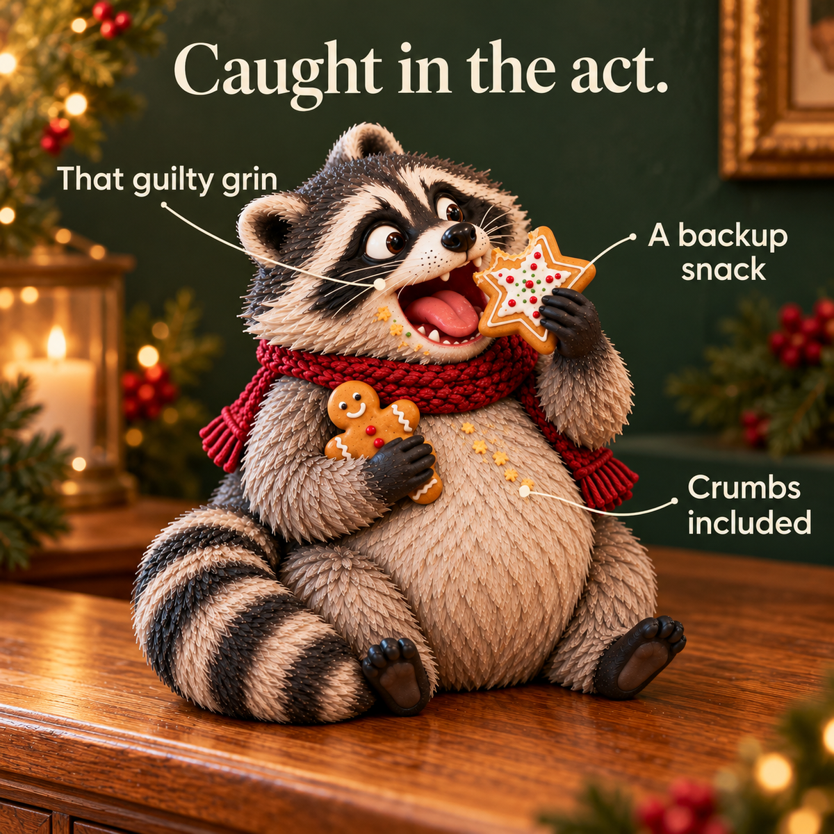 🎄🍪 Christmas Cookie Bandits – Funny Animal Figurine Collection