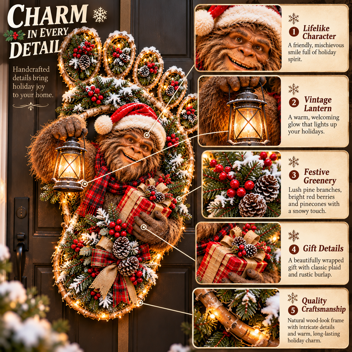 ⏰Limited Stock 50% OFF - 🎄 Christmas Footprint Door Hanger | Lighted Woodland Holiday Decor